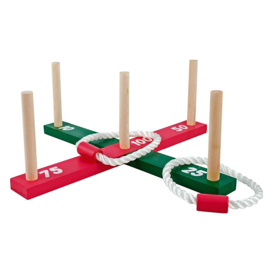Wooden Garden Outdoor Quoits Game Pegs & Rope Hoopla Kids Family Ring Toss Game