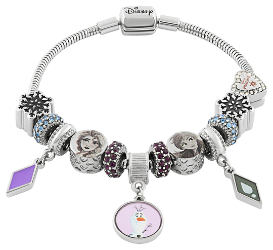 Disney Frozen Silver Plated Crystal Beaded Charm Bracelet