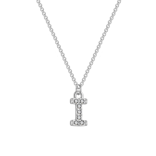 Pave Initial Necklace Letter I Created with Swarovski Crystals