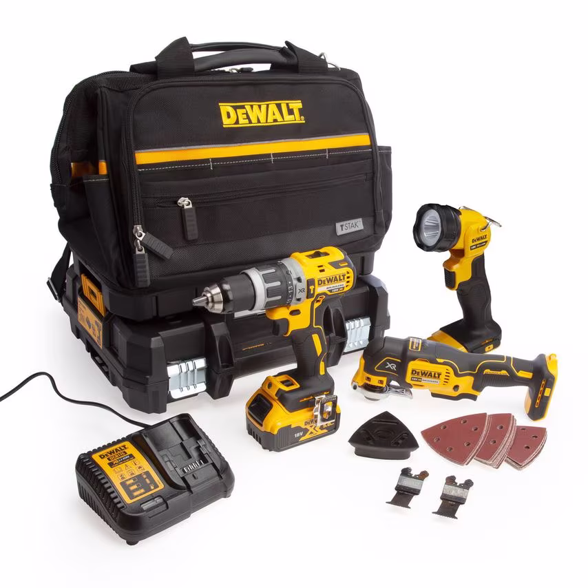 DeWalt 18V XR DCD796 Combi Drill, DCS355 Multi Tool & DCL040 Torch (2 x 5.0AH Ba
