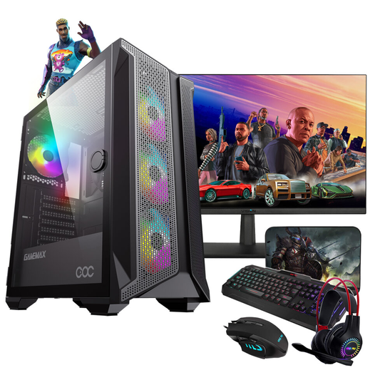 Nox Gaming PC Brufen | GTX 1650, i5 4th Gen, 16GB, SSD & 1TB New 24" IPS Monitor Bundle 4 Piece LED Gaming Pack
