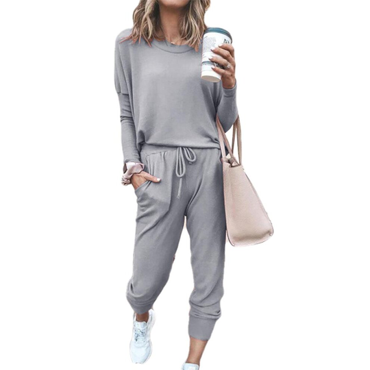 (Light Grey, S / UK 8) Womens Baggy Top & Pants Casual Wear Sport Lounge Tracksuit