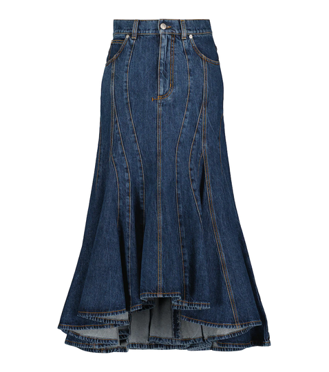Flared denim midi skirt