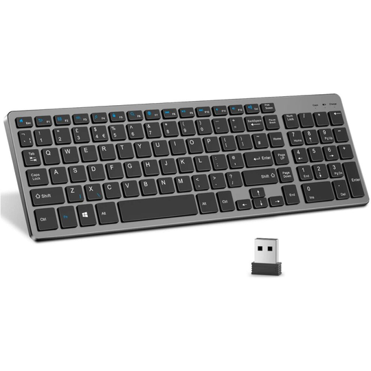 Wireless Keyboard, 2.4GHz Ultra Slim Rechargeable Wireless Keyboard with Numeric Keypad for Computer, PC, Laptop