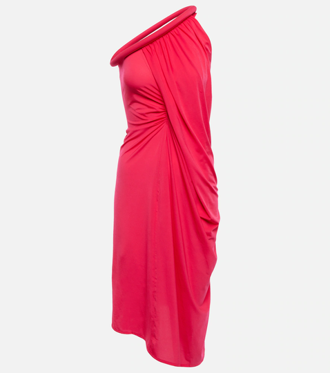 One-shoulder draped midi dress