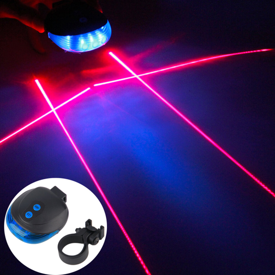 (Blue Cross Line ) LED Bicycle Rear Tail Light 2 Laser+5 LED Flashing Bike Cycling Safety Warning