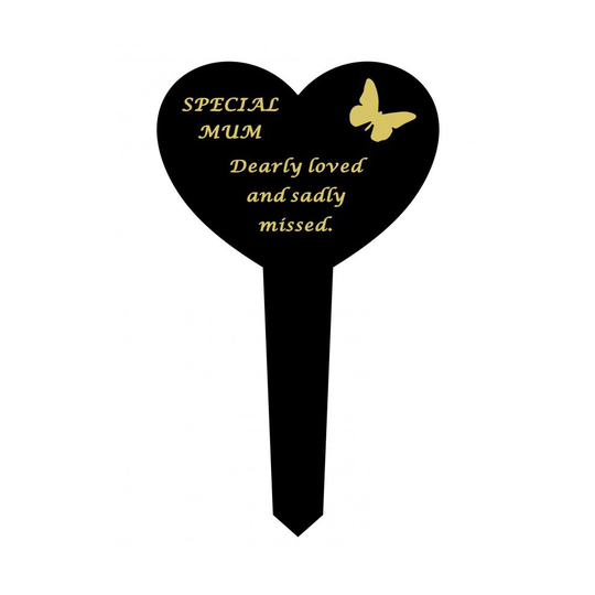 MUM Black Slim Plastic Heart Memorial Grave Marker Stake