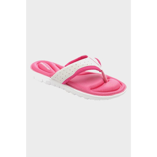 (UK 5, WHITE/FUCHSIA) DUNLOP memory foam cushioned toe post flip flops
