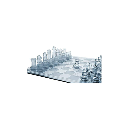 32 Piece Frosted Glass Chess Board Set Traditional(Large: 35cm x 35cm)