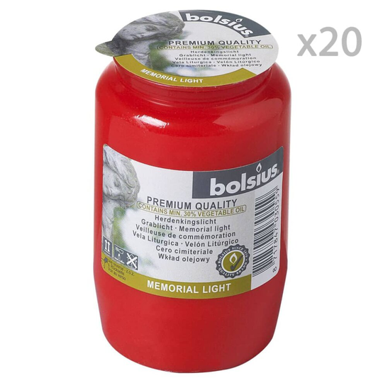 20x Bolsius Memorial Lights Red Home Decoration Memorial Light Church Candle