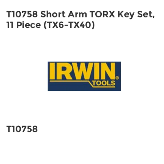Irwin T10758 Short Arm TORX Key Set, 11 Piece (TX6-TX40)
