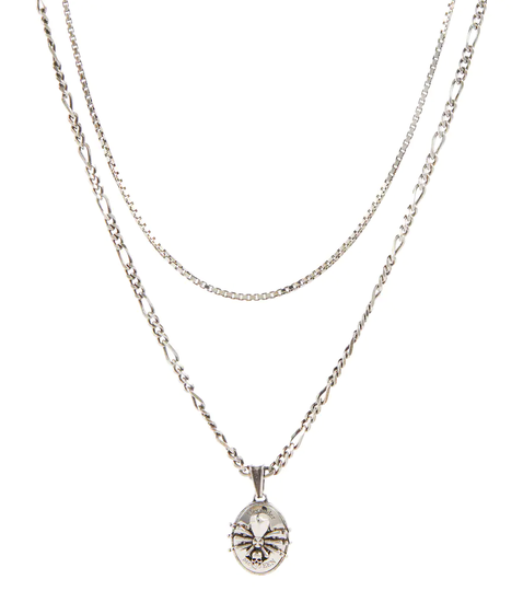 Spider and skull brass necklace