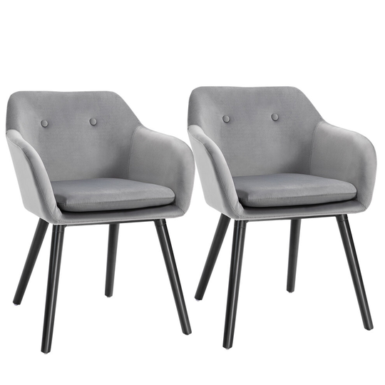 HOMCOM Modern Upholstered Bucket Seat Dining Armchairs Set of 2 Grey