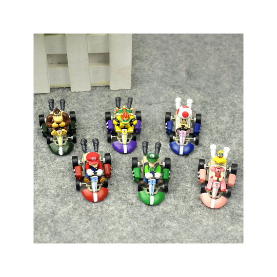 6pcs/set Super Mario Dolls Pull Back Car 4WD