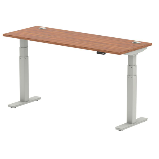 Dynamic Air 1600/600 Walnut Height Adjustable Desk with Cable Ports with Silver