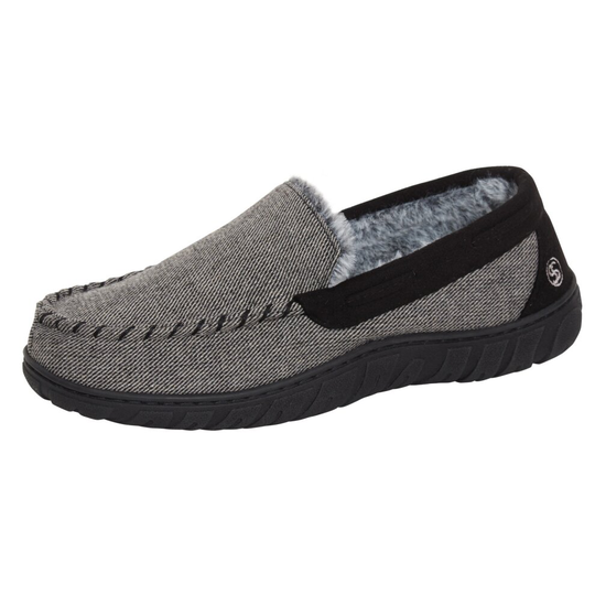 (Black, UK 8) Mens Memory Foam Moccasin Slippers Faux Fur Lined Slip On Anti Slip House Shoes