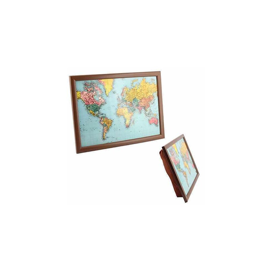(World Map Brown) Large Wooden Soft Padded Cushioned Bean Bag Lap Dinner Laptop Food TV Tray MAP