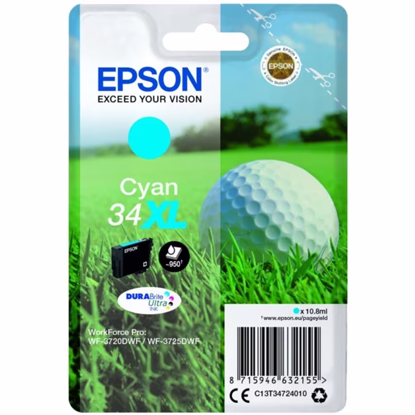 Epson Epson 34XL Golfball Cyan High Yield Ink Cartridge 11ml - C13T34724010