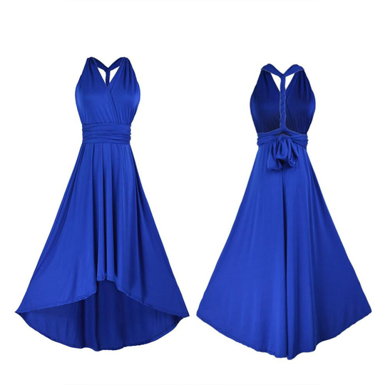 (Blue, M / UK 10-12) Womens Multiway Wrap Wedding Bridesmaid Convertible Dress Evening Party Gown