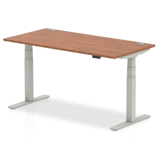 Dynamic Air 1600/800 Walnut Height Adjustable Desk with Cable Ports with Silver