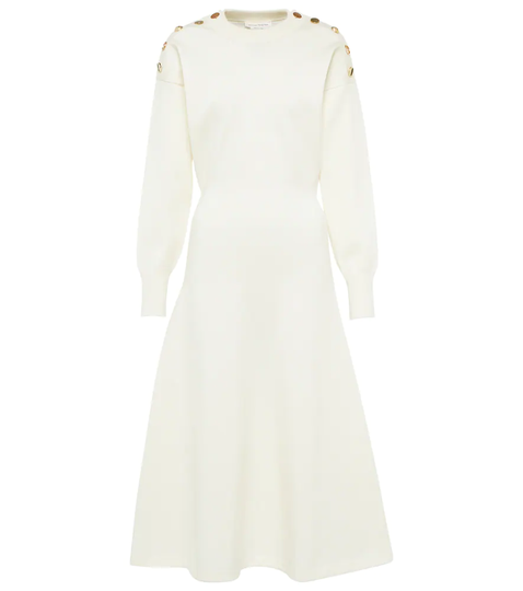 Buttoned wool-blend midi dress
