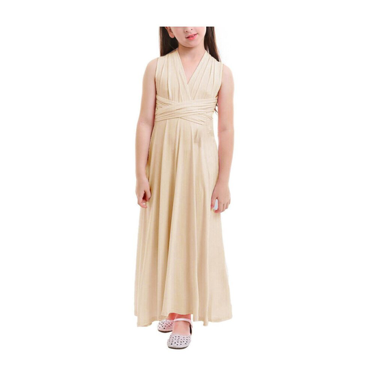(Champagne, XL / Age 12-14 Years) Flower Girl Multiway Wrap Dress Convertible Kids Bridesmaid Wedding Long Gown