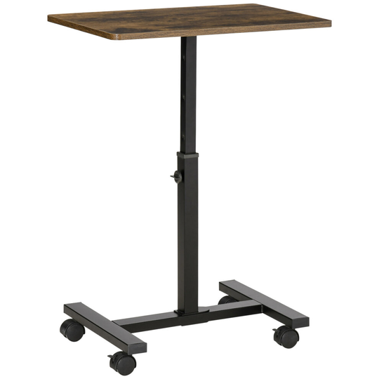 HOMCOM Mobile Laptop Table, End Table w/ Wheel Height Adjustable Brown