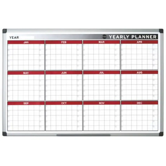 Bi-Office Annual Magnetic Whiteboard Planner Aluminium Frame 900x600mm