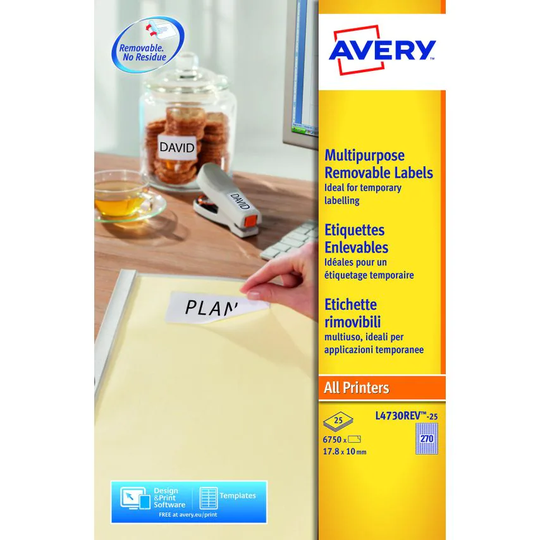 Avery Avery Multipurpose Mini Removable Label 17.8x10mm 270 Per A4 Sheet White (