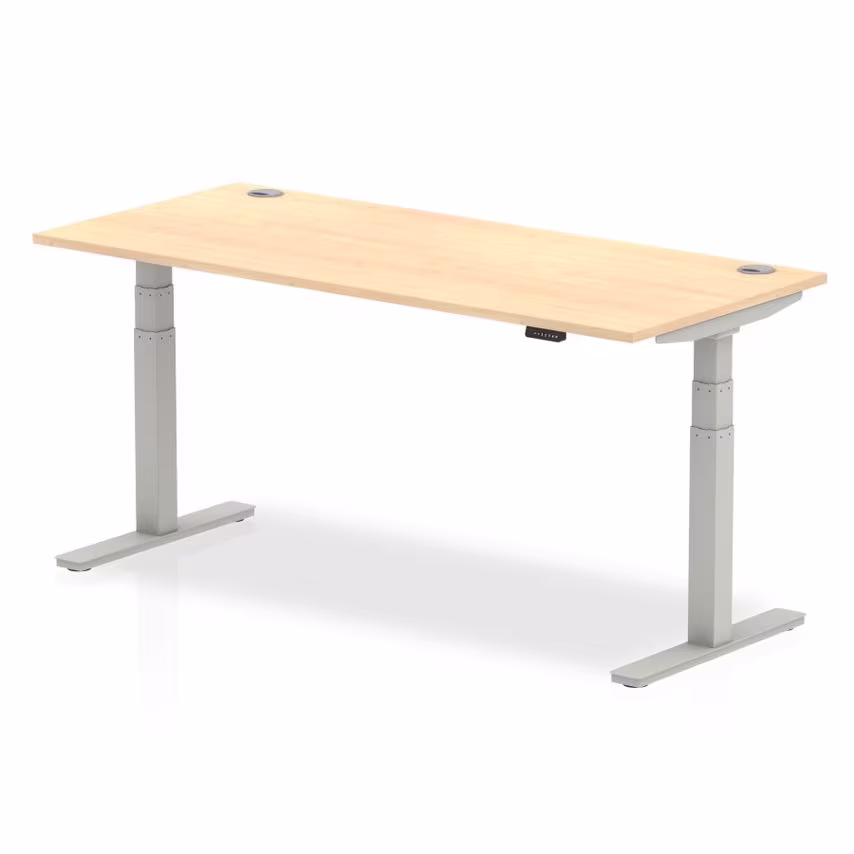 Dynamic Air 1800/800 Maple Height Adjustable Desk with Cable Ports with Silver L