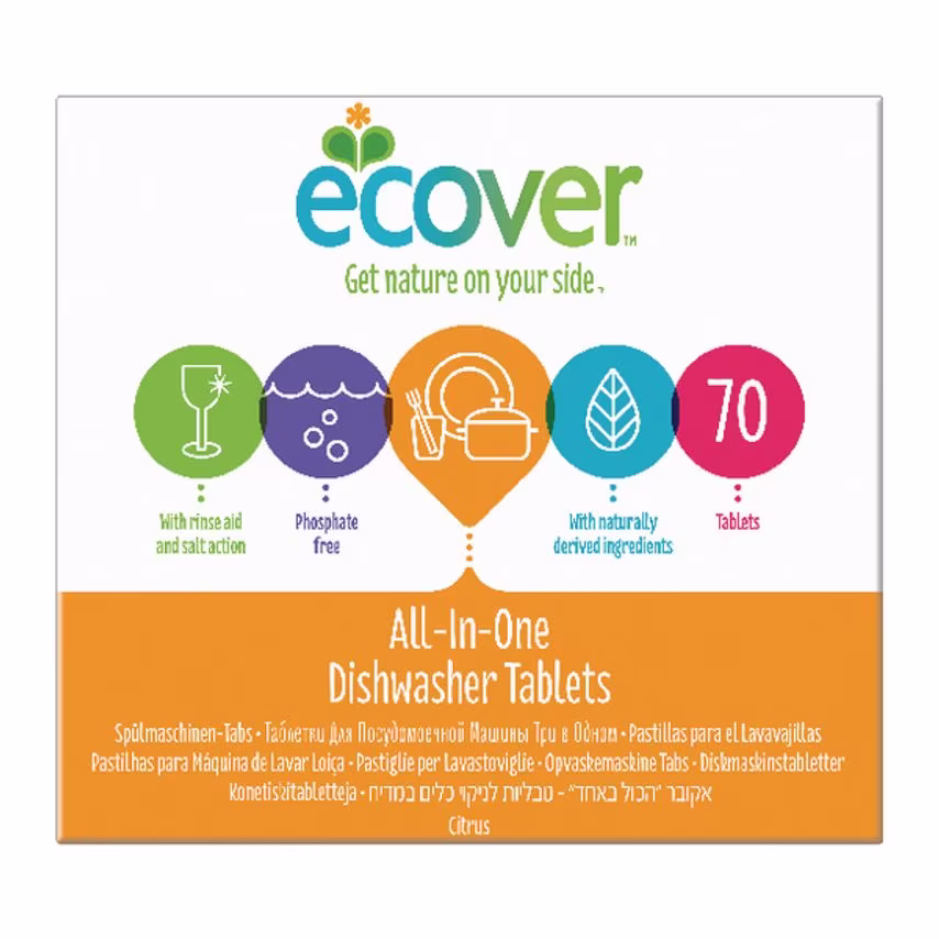 Ecover Dishwash Tablets All in One XL 70 Tabs, Pack of 70 1002126
