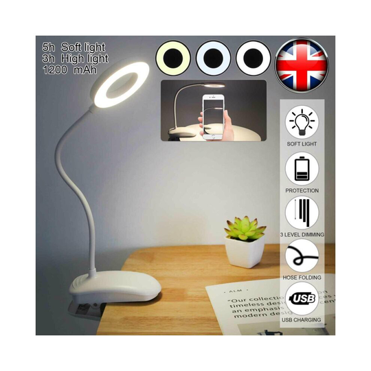 (Warm White) LED USB Clip On Desk Lamp Dimmable Memory Bed Read Table Study Light