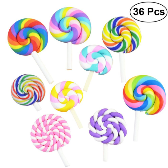 ULTNICE 36Pcs lollipop Prop Clay Candy Embellishment Rainbow Swirl Lollipop Lolly Random
