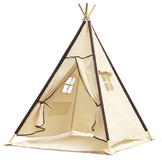 Lavievert children's, girls' play tent, teepee tent, made from 100 % cotton fabric and pine wood poles for indoor or outdoor use with waterproof mat