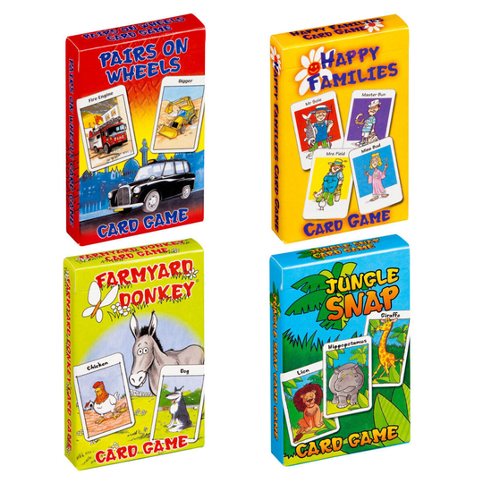 CartaMundi 4 Kids Card Games - Farmyard Donkey, Happy Families, Jungle Snap & Pairs On Wheels
