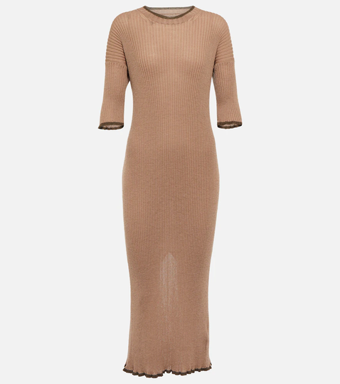Ribbed-knit wool-blend midi dress