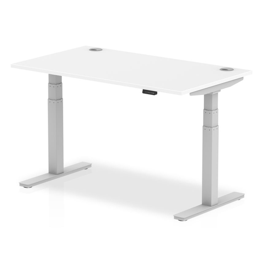 Dynamic Air 1400/800 White Height Adjustable Desk with Cable Ports with Silver L