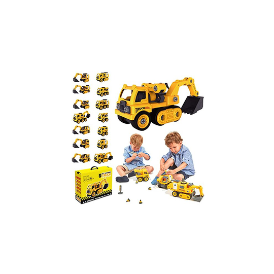 Liplay 14 in 1 DIY Assembly Truck Construction Toys for Boys Take-Apart Excavator Toy 76 PCS Digger Toys with Screwdriver and Instruction Manual -