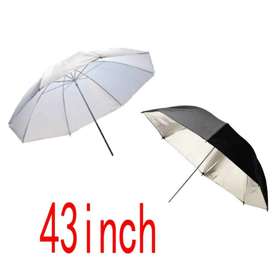 43"/110cm White + Black/Silver Photograph Studio Flash Umbrellas Reflective Diffuser for Portrait Product Shooting Studio Lighting Kit