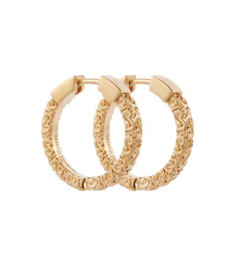 Carved brass hoop earrings