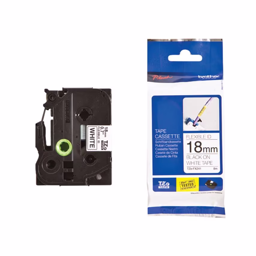Brother P-Touch Brother Black on White TZe Labelling Tape 18mm x 8m TZe-FX241