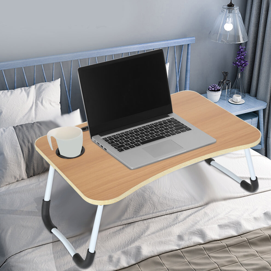 (Walnut) Laptop Table Stand Folding Desk Bed Computer Study Adjustable Portable