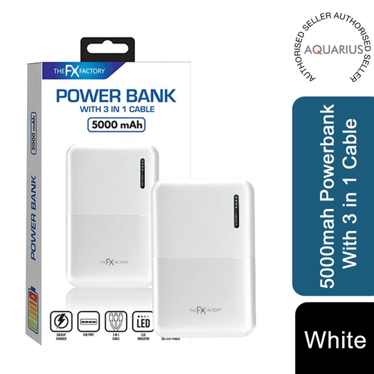(White) FX 5000mah Powerbank with 3 in 1 Cable
