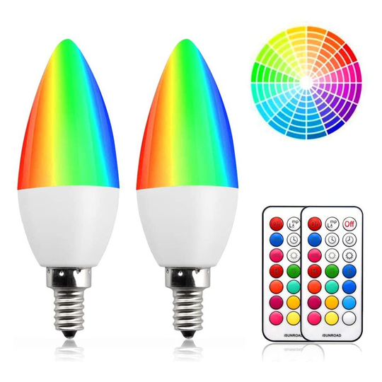 DoRight E14 LED Colour Changing Candle Bulbs, 3W Dimmable Multi Color E14 RGBW Light Remote Control, Memory & Timing Function, 40W Equivalent SES Smal