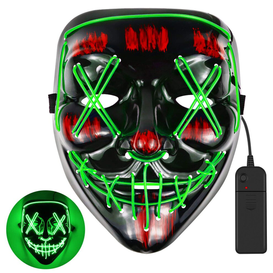 (Green) Halloween Neon Stitches LED Mask Light Up Costume