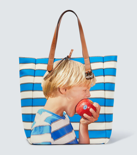 Belt striped tote bag