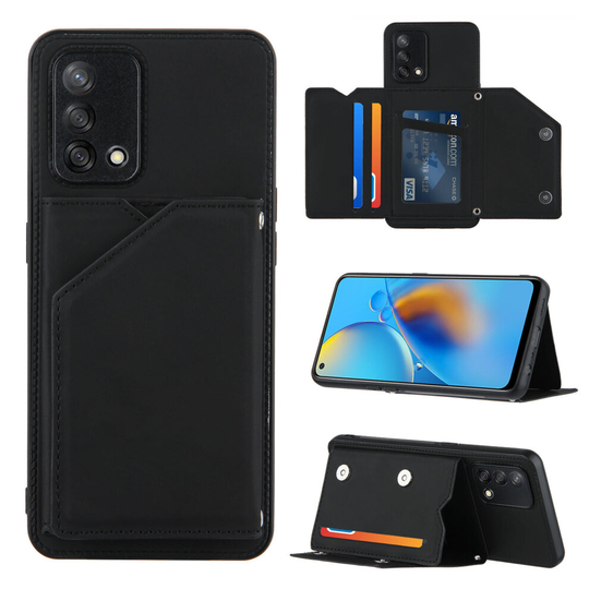 OPPO A74 4G Leather Case with Card Slots -Black