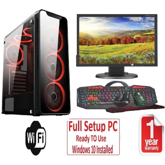 Fast Gaming PC Bundle - Core i5 8GB RAM 1TB GT710 2GB 19'' Monitor 6 FANS RED