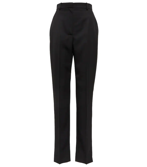 High-rise tapered wool hopsack pants