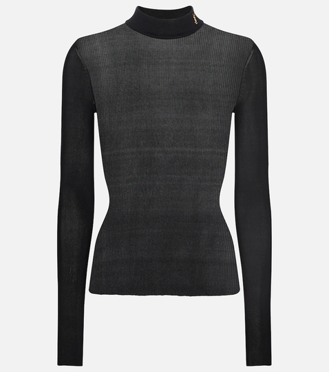 Monogram silk mockneck top